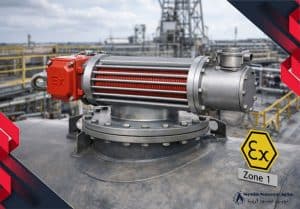 هیتر ضد انفجار فلنجی با استاندارد ATEX نصب شده بر روی مخزن ذخیره نفت در منطقه Zone 1.